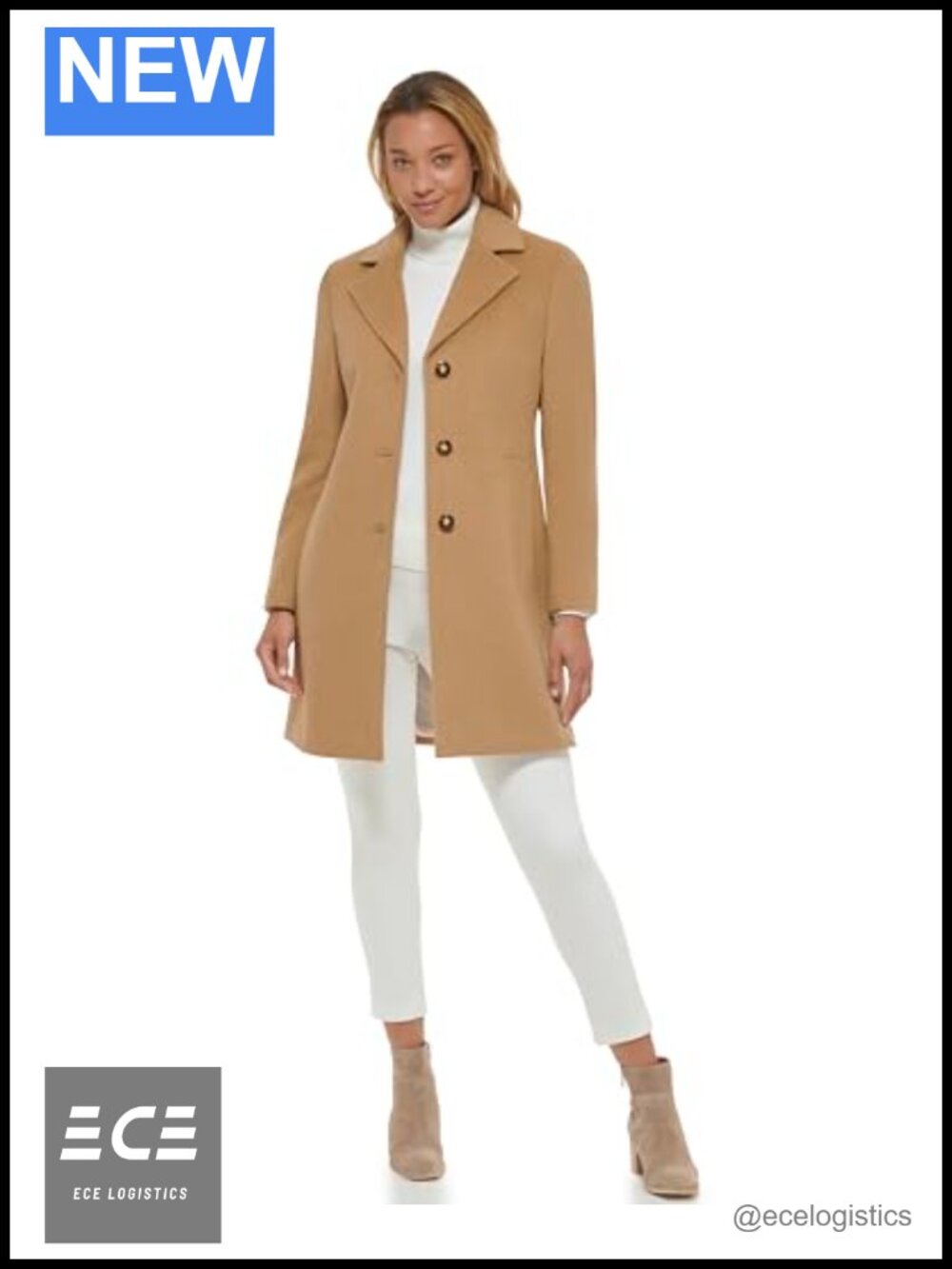 Cashmere Wool Blend Overcoat Notch Collar Long Sleeve Fall Coat
